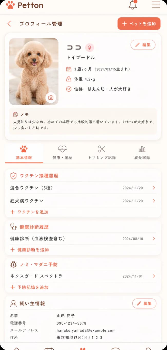 Pettonの写真カルテ画面